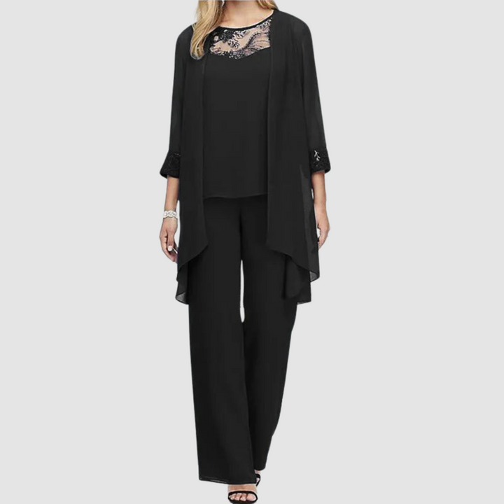 Iva™ Elegant Three-Piece Set | Coordinated Top, Jacket and Trousers