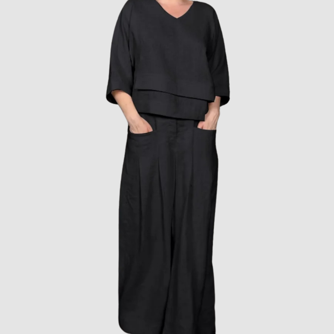 Vina™ Relaxed 2-Piece Set | Asymmetrical Top and Wide-Leg Pants