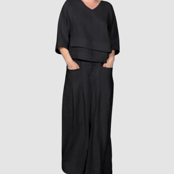 Vina™ Relaxed 2-Piece Set | Asymmetrical Top and Wide-Leg Pants