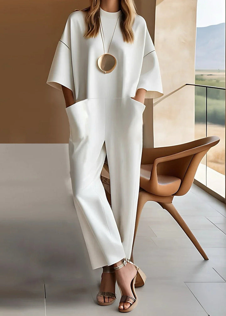 Emmy™ Elegant Short-Sleeve Jumpsuit | Relaxed Straight-Leg Jumpsuit