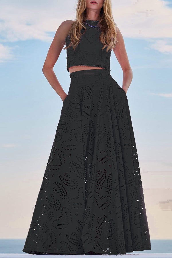 Larissa™ Embroidered Top & High-Waist Maxi Skirt Set | Elegant Two Piece Outfit