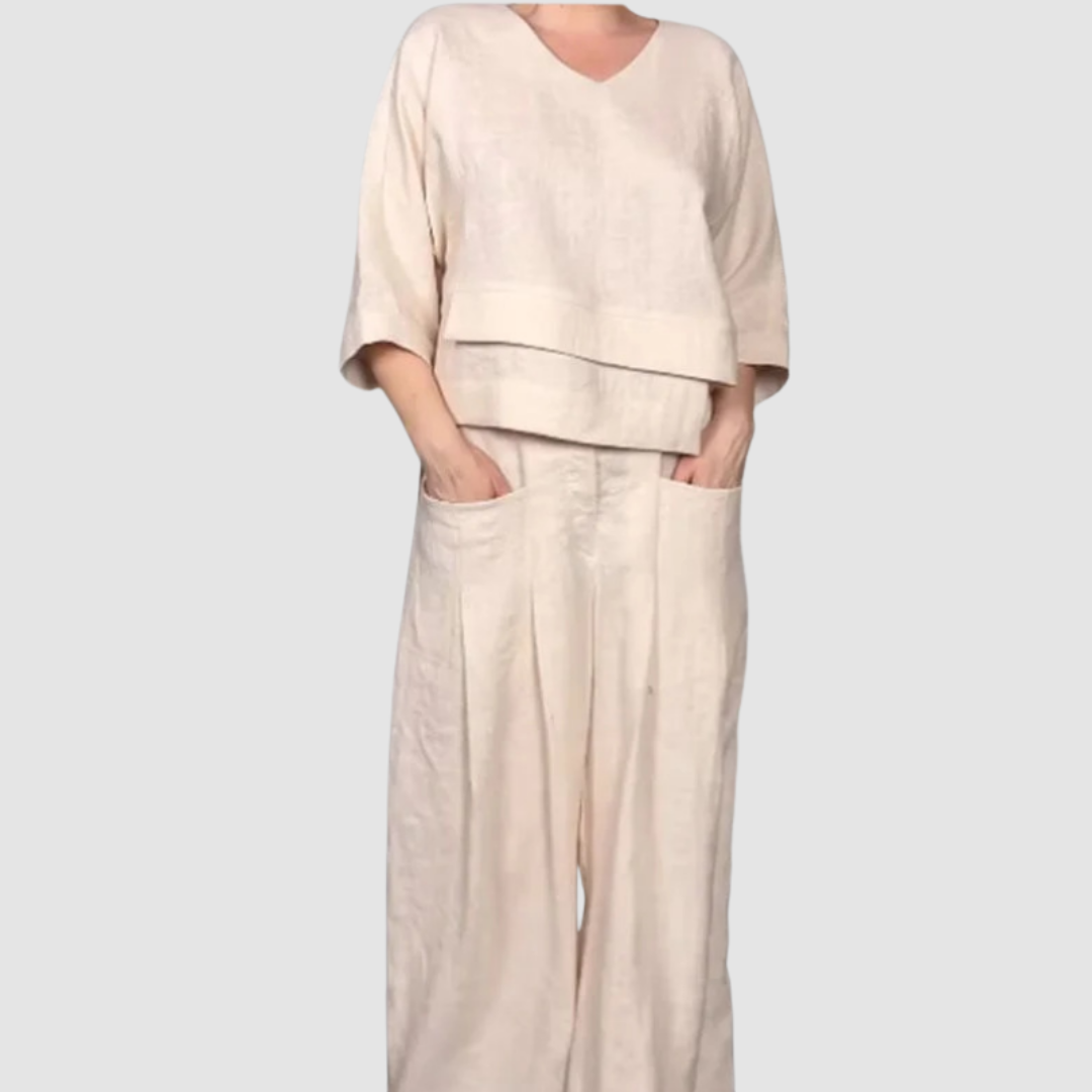 Vina™ Relaxed 2-Piece Set | Asymmetrical Top and Wide-Leg Pants