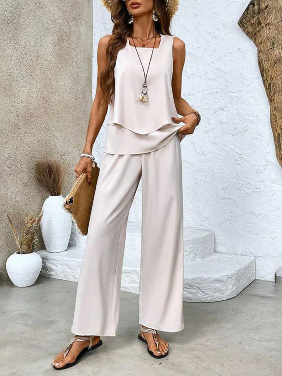 Juliette™ Elegant Two-Piece Set | Flowing Blouse and Wide-Leg Trousers