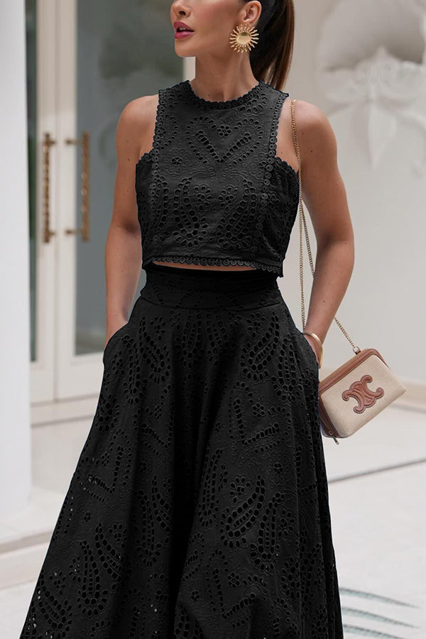 Larissa™ Embroidered Top & High-Waist Maxi Skirt Set | Elegant Two Piece Outfit