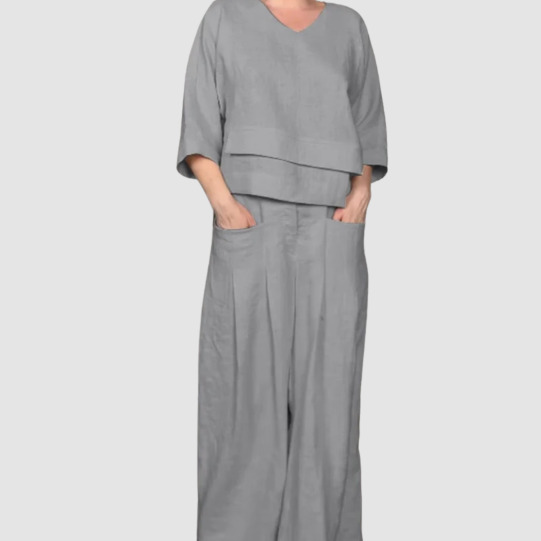 Vina™ Relaxed 2-Piece Set | Asymmetrical Top and Wide-Leg Pants