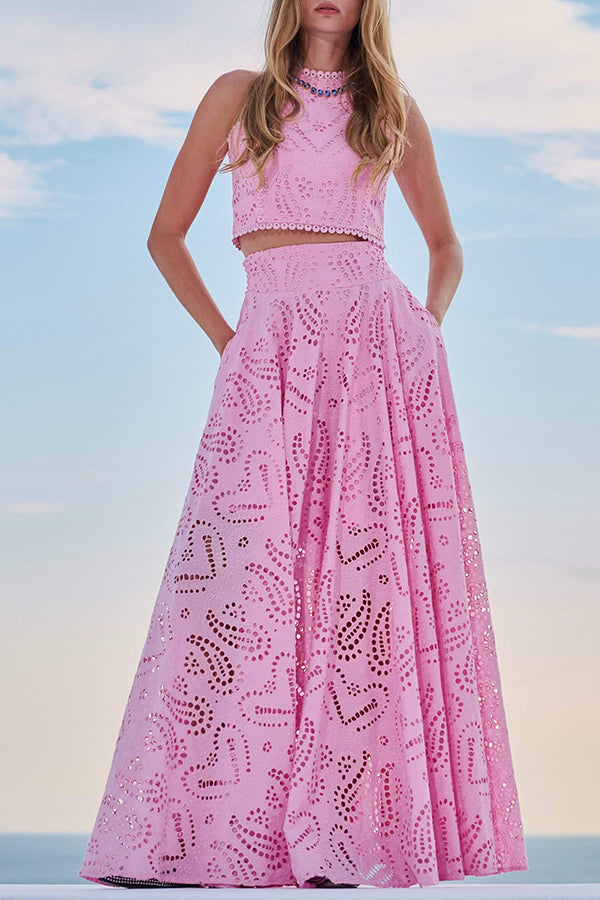 Larissa™ Embroidered Top & High-Waist Maxi Skirt Set | Elegant Two Piece Outfit