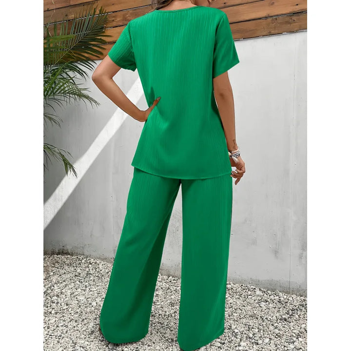 Lorrina™ Elegant Soft Two-Piece Set | Asymmetrical Blouse and Relaxed Pants