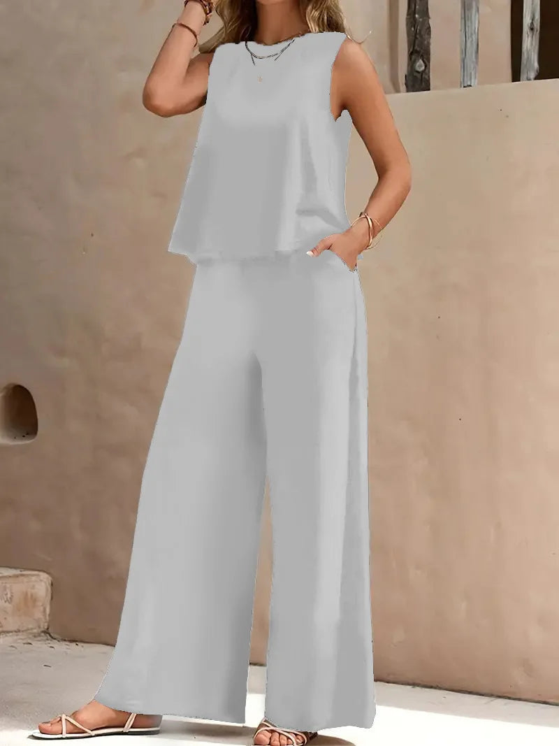 Danielle™ Sleeveless Two-Piece Set | Sleeveless Top and Wide-Leg Pants