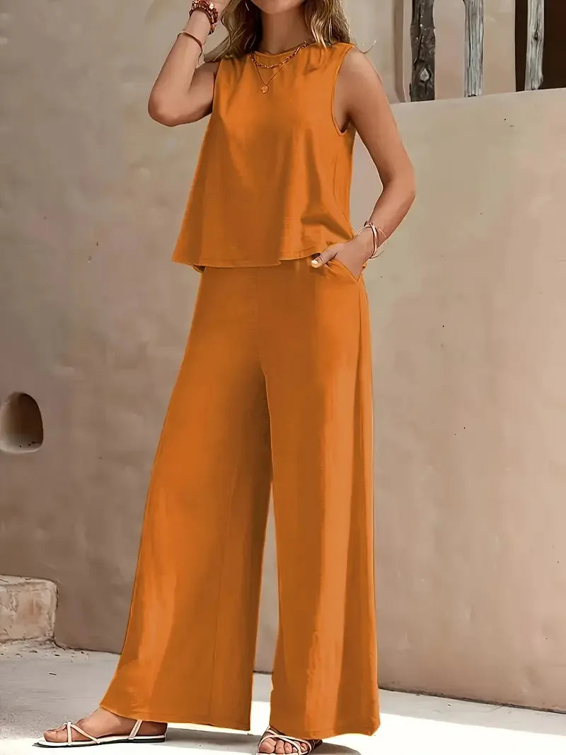 Danielle™ Sleeveless Two-Piece Set | Sleeveless Top and Wide-Leg Pants