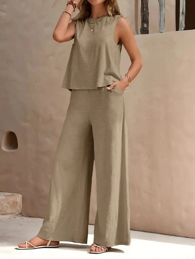 Danielle™ Sleeveless Two-Piece Set | Sleeveless Top and Wide-Leg Pants