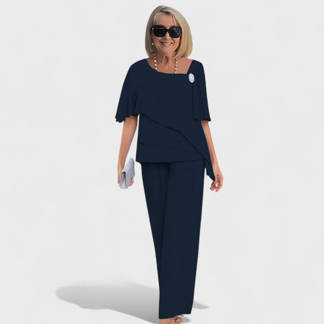 Wynonna™ Elegant Two-Piece Set | Layered Top and Wide-Leg Trousers