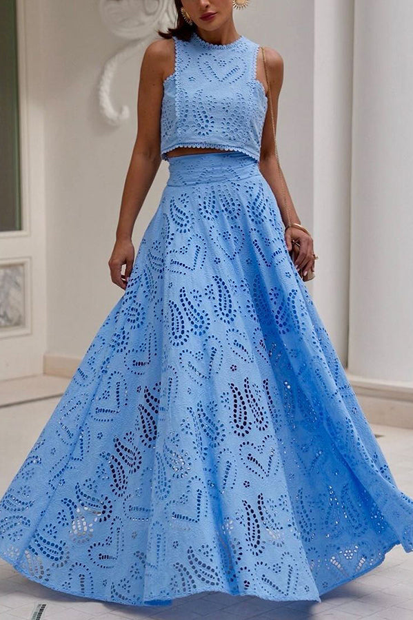 Larissa™ Embroidered Top & High-Waist Maxi Skirt Set | Elegant Two Piece Outfit