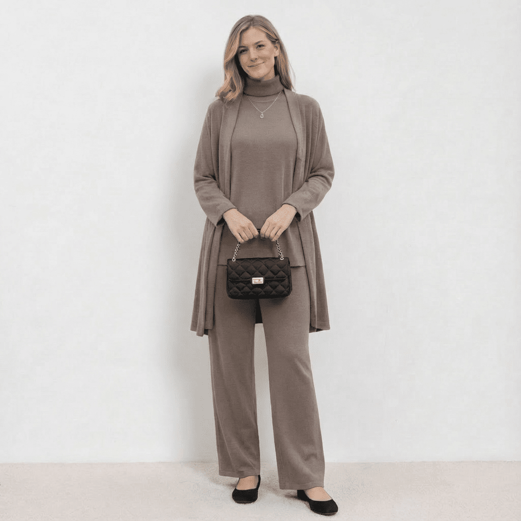 Barbara Cardigan Knit Top & Trousers Set | Refined Three-Piece Knit Co-Ord