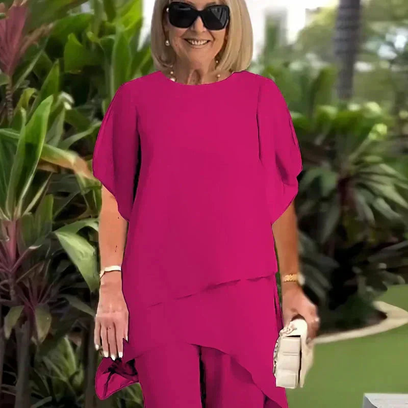 Herlene™ Elegant Two-Piece Set | Layered Top and Wide-Leg Trousers