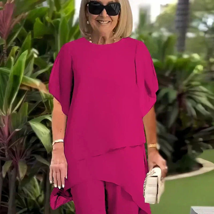 Herlene™ Elegant Two-Piece Set | Layered Top and Wide-Leg Trousers